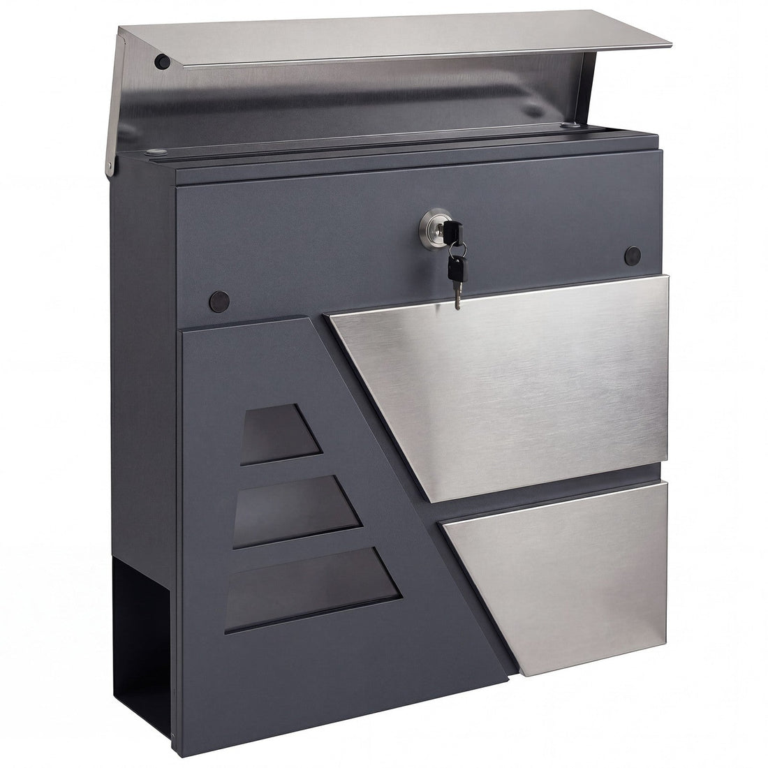 Wandbriefkasten mit Zeitungsfach und breitem Briefschlitz für DIN C4
