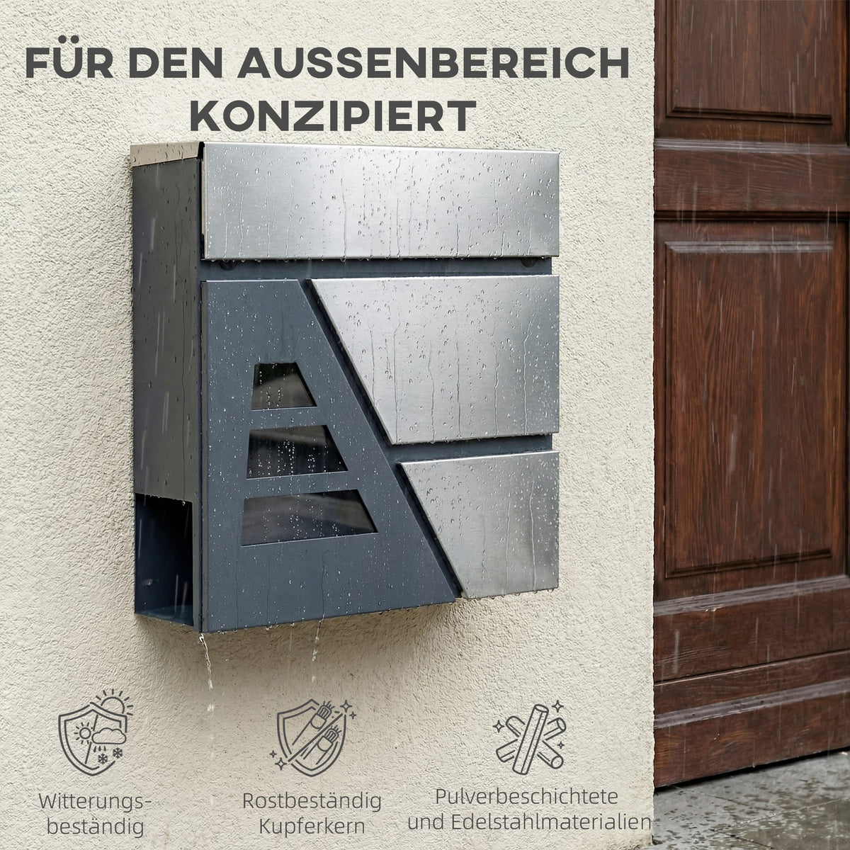 Wandbriefkasten Dunkelgrau mit Zeitungsfach – Ansicht 5 von 10