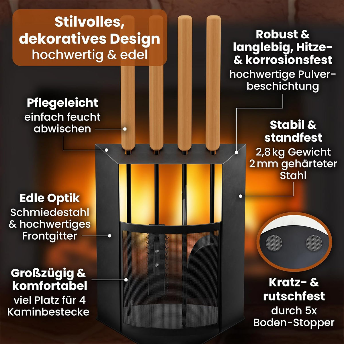 Kaminbesteck 5-teilig Schwarz modern – Ansicht 3 von 7