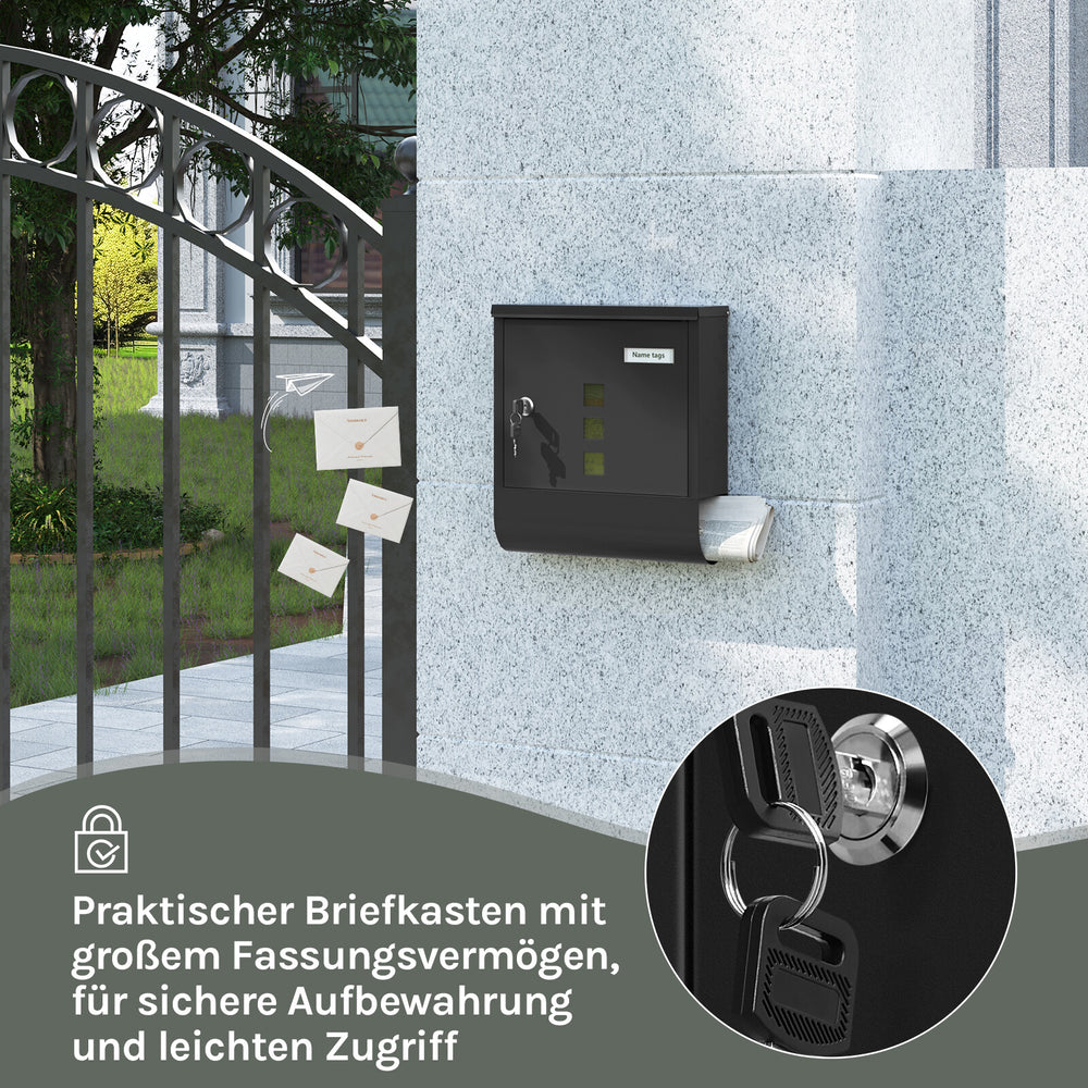 Wandbriefkasten Schwarz mit Zeitungsfach und Namensschild – Ansicht 6 von 11