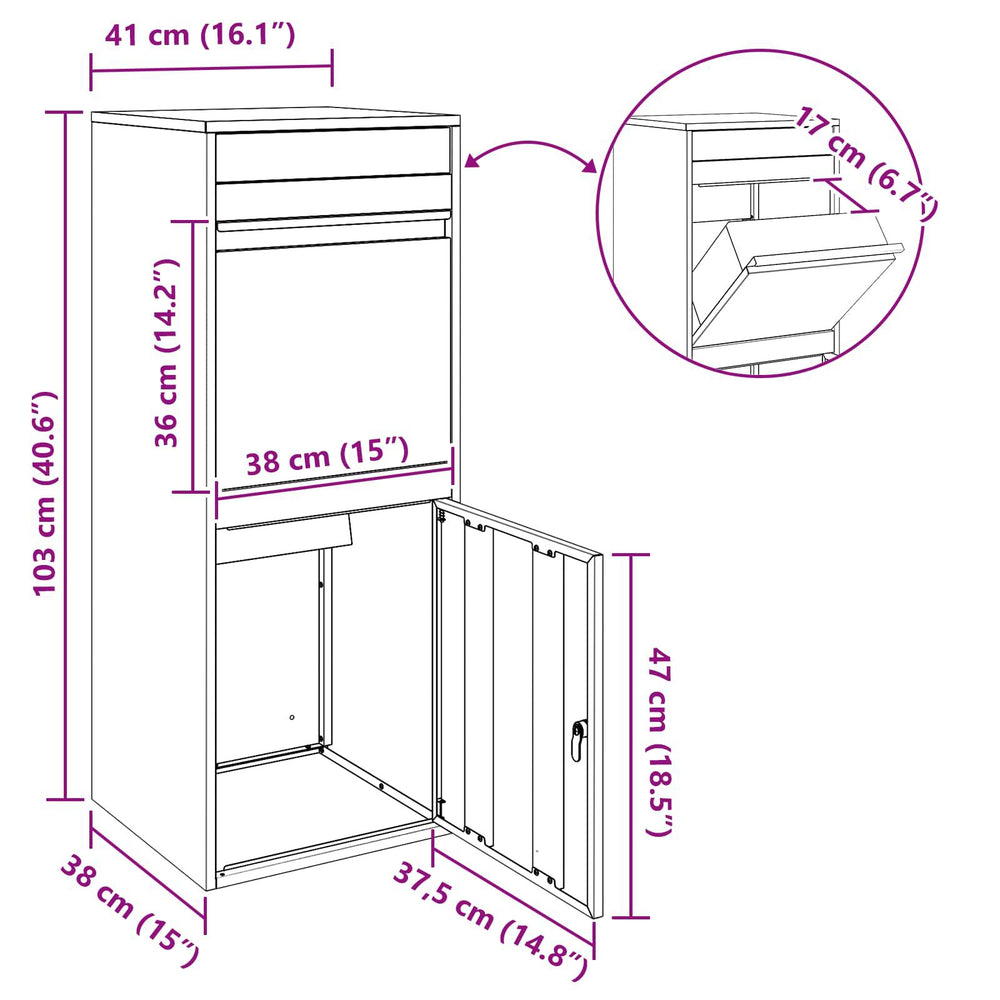 Paketbriefkasten Schwarz 103 cm, Ansicht 13