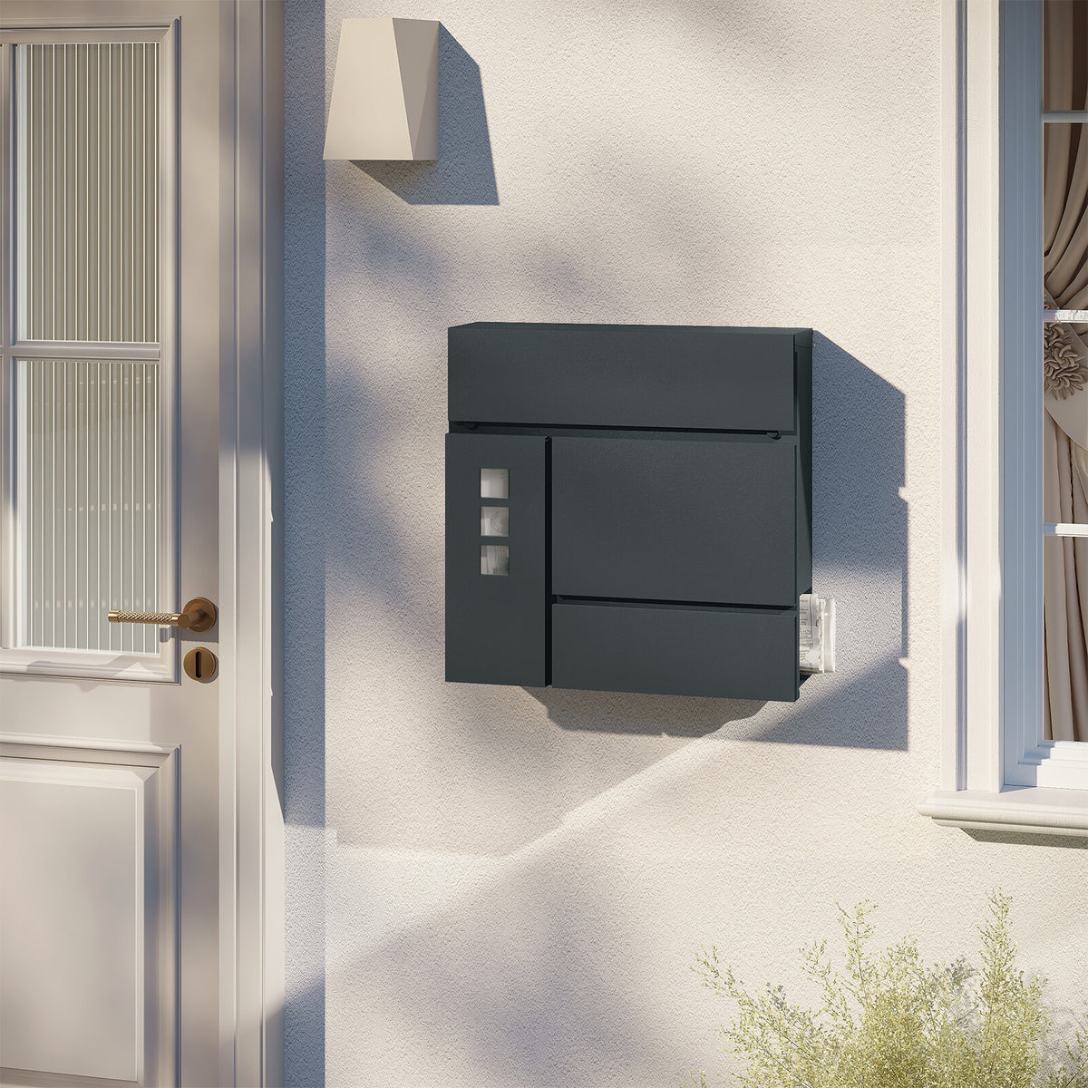 Wandbriefkasten Grau oder Schwarz mit Zeitungsfach, Ansicht 3