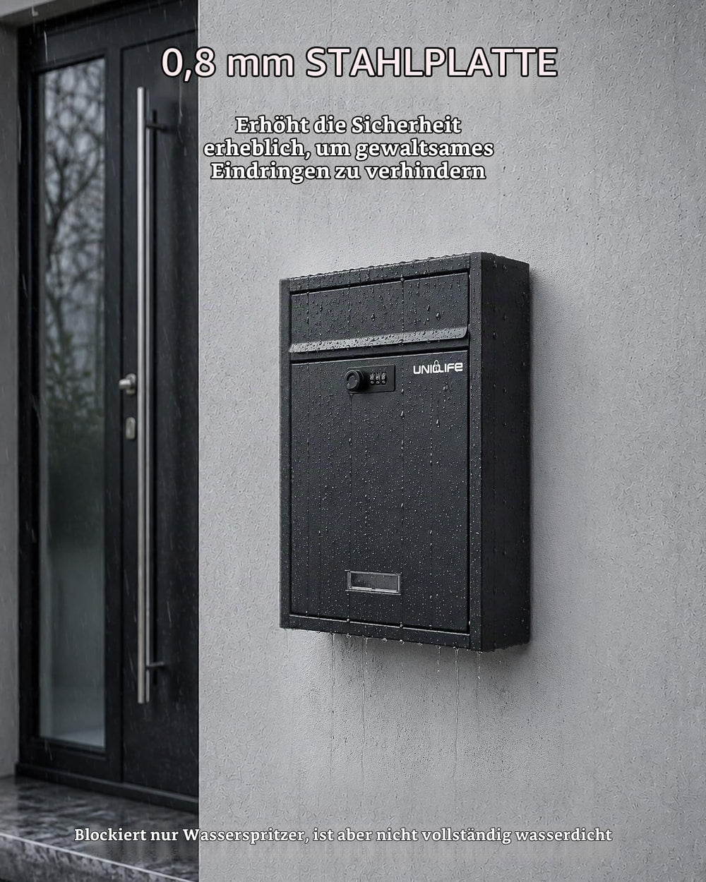 Wandbriefkasten Schwarz schmal, Ansicht 6