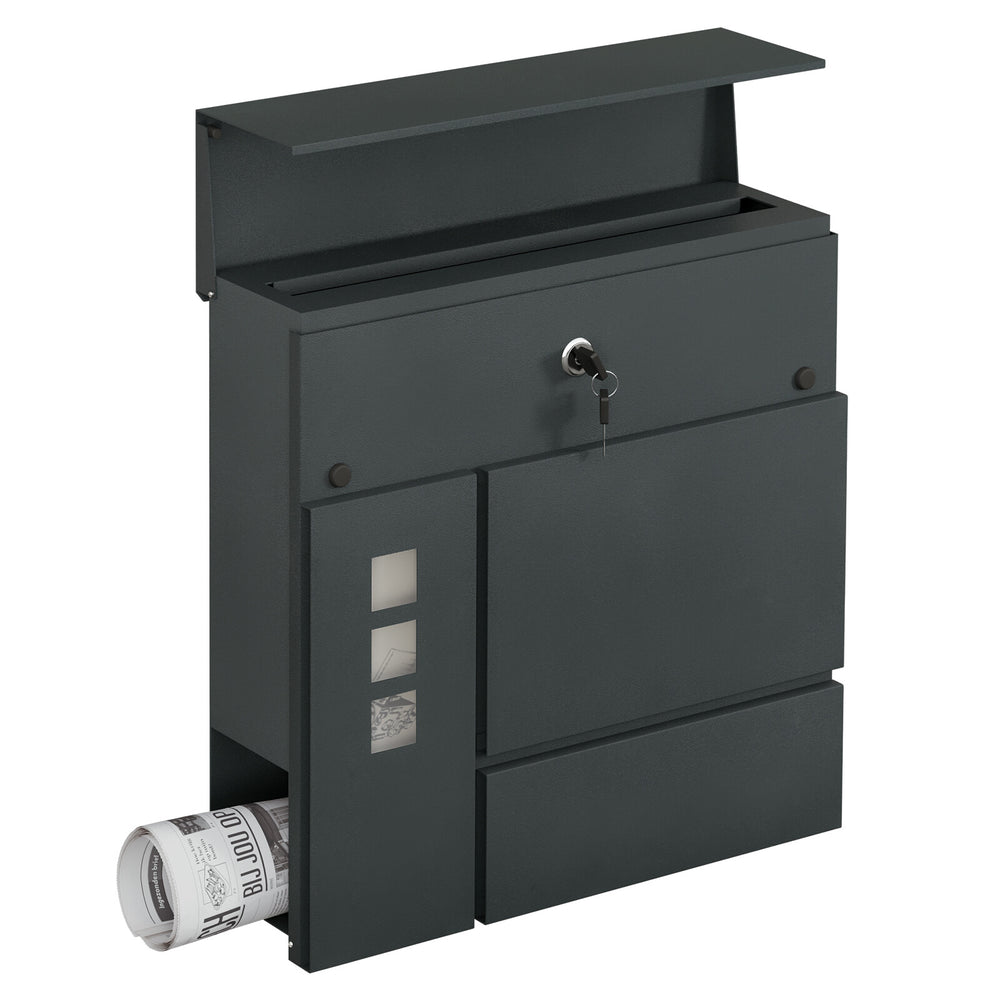 Wandbriefkasten Grau oder Schwarz mit Zeitungsfach, Ansicht 20