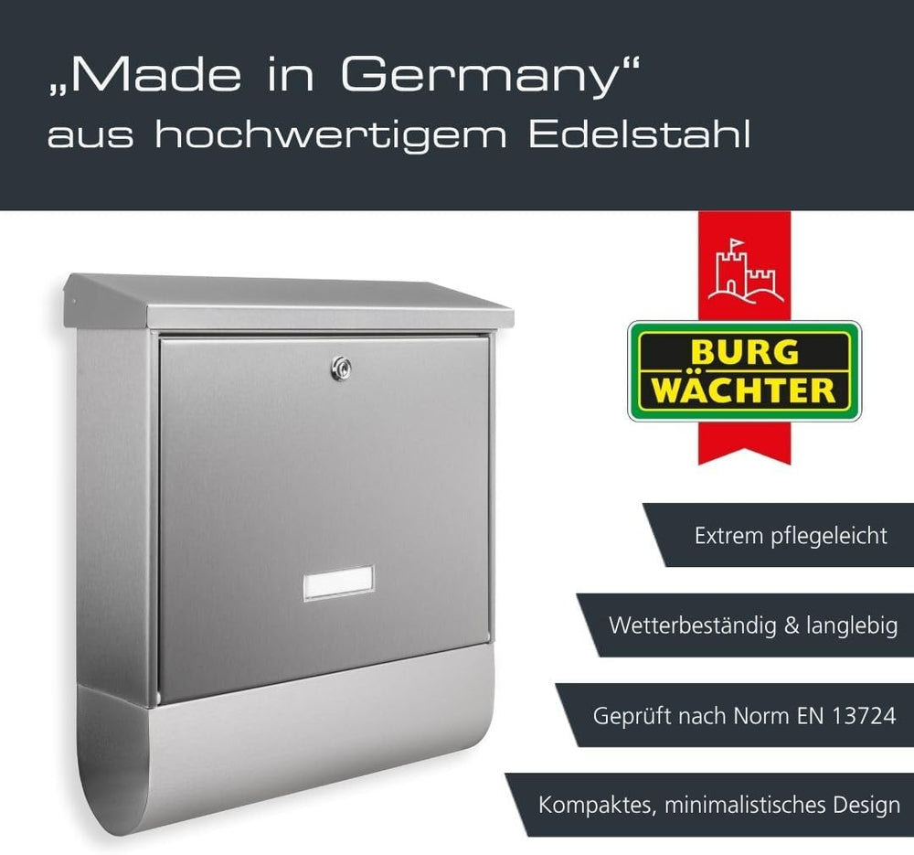 Wandbriefkasten Edelstahl mit Zeitungsfach – Ansicht 4 von 7