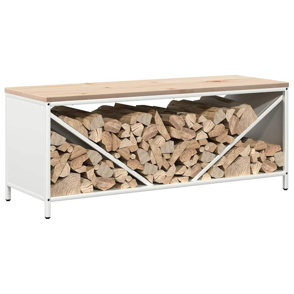 Brennholzregal mit Holzplatte Weiß 100,5 × 35,5 × 40 cm, Ansicht 5
