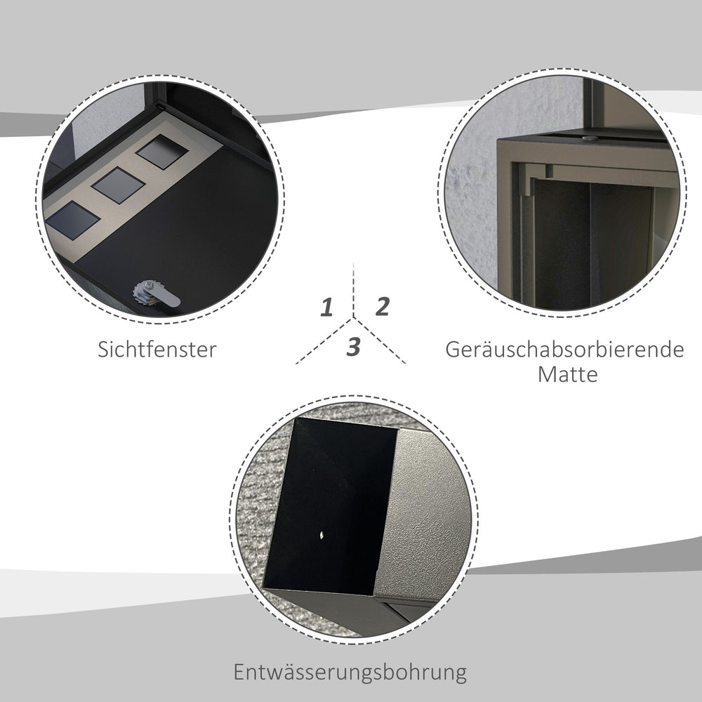 Briefkasten Mit Zeitungsfach, Postkasten Aus Metall Mit 2 Schlüssel, Schwarz