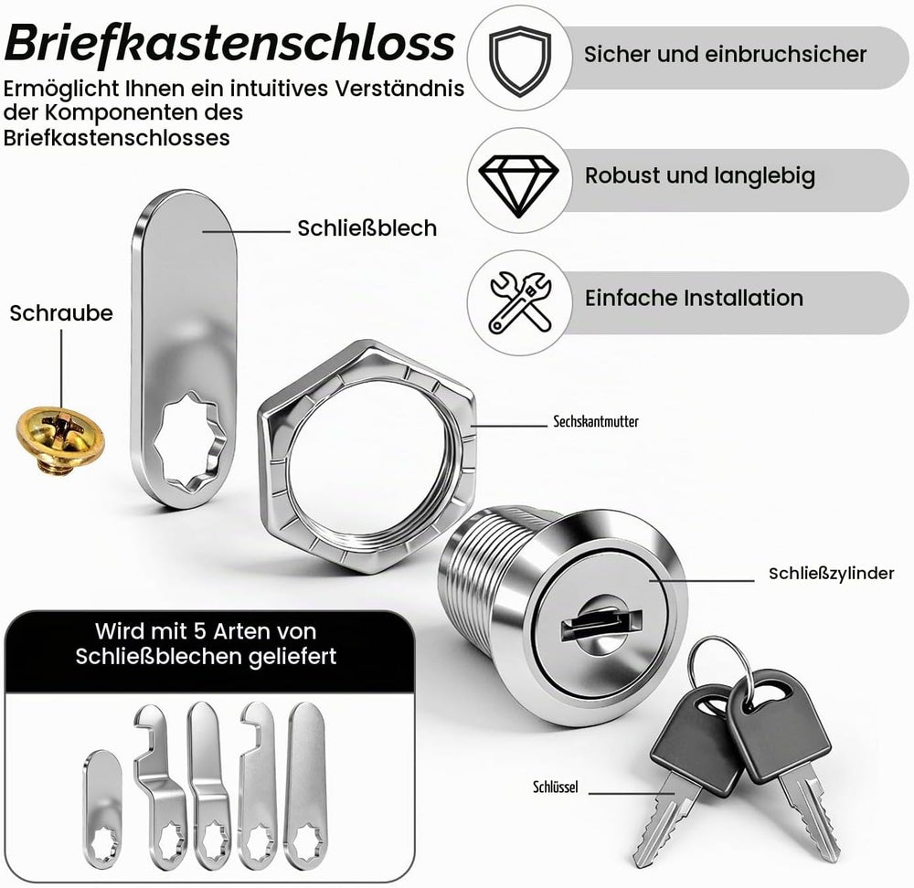 Briefkastenschloss 20 mm 5er-Set, Ansicht 5