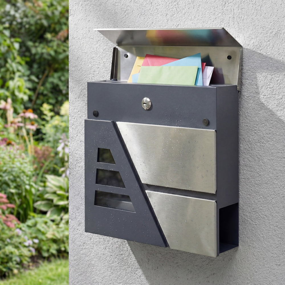 Wandbriefkasten Dunkelgrau mit Zeitungsfach – Ansicht 9 von 10
