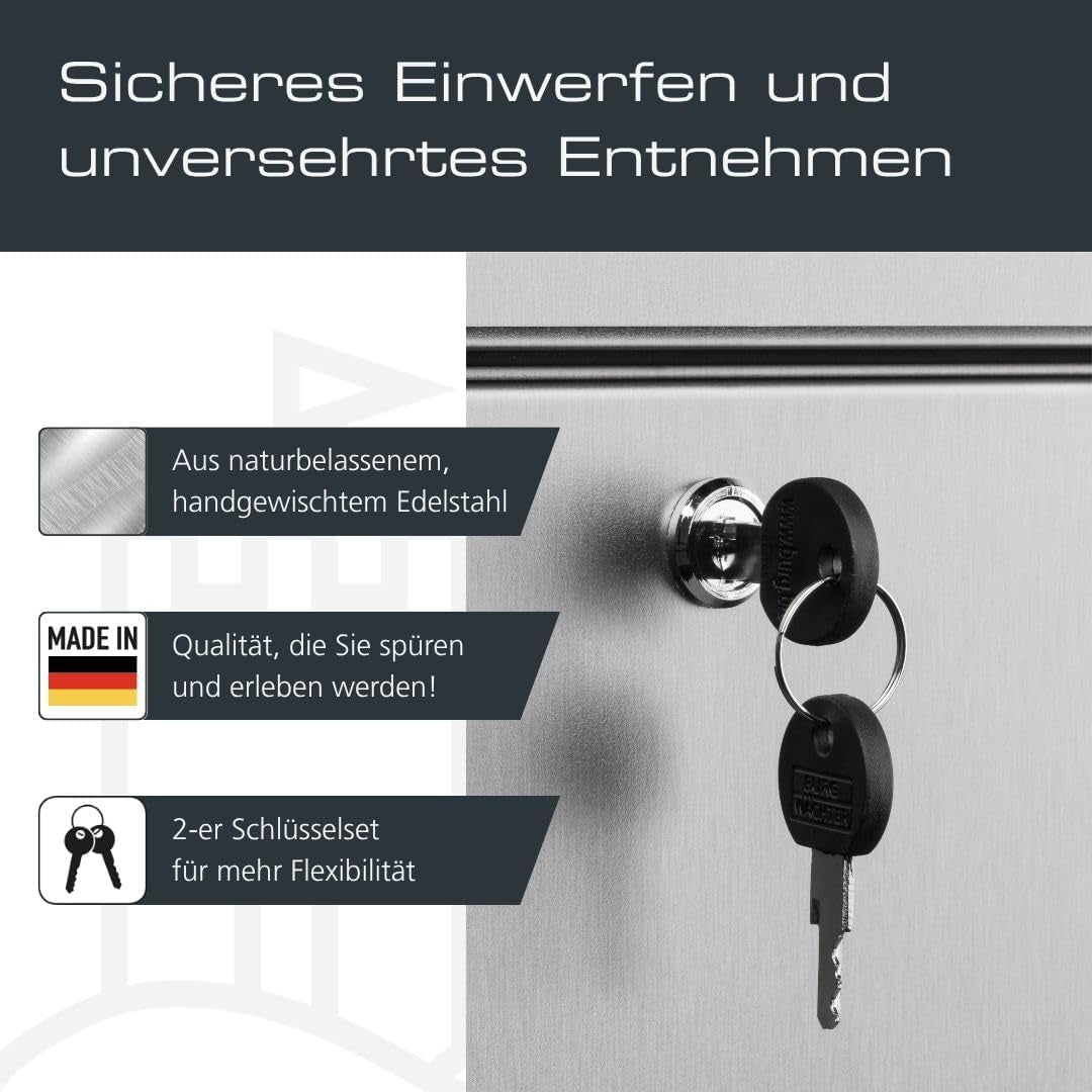 Wandbriefkasten Edelstahl mit Zeitungsfach – Ansicht 5 von 7