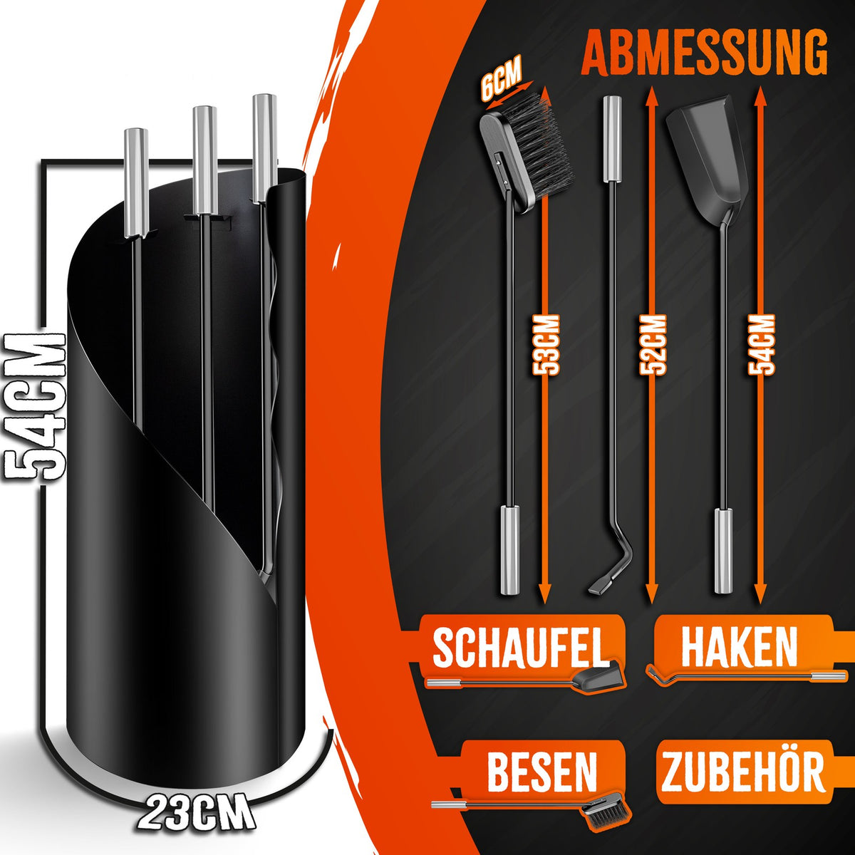 Kaminbesteck 4-teilig mit Ständer – Ansicht 6 von 8