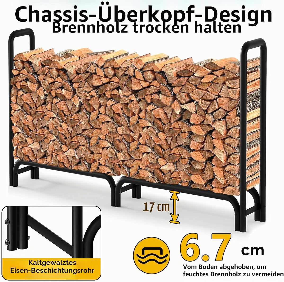 Kaminholzregal außen mit Abdeckung 244 cm – Ansicht 4 von 10