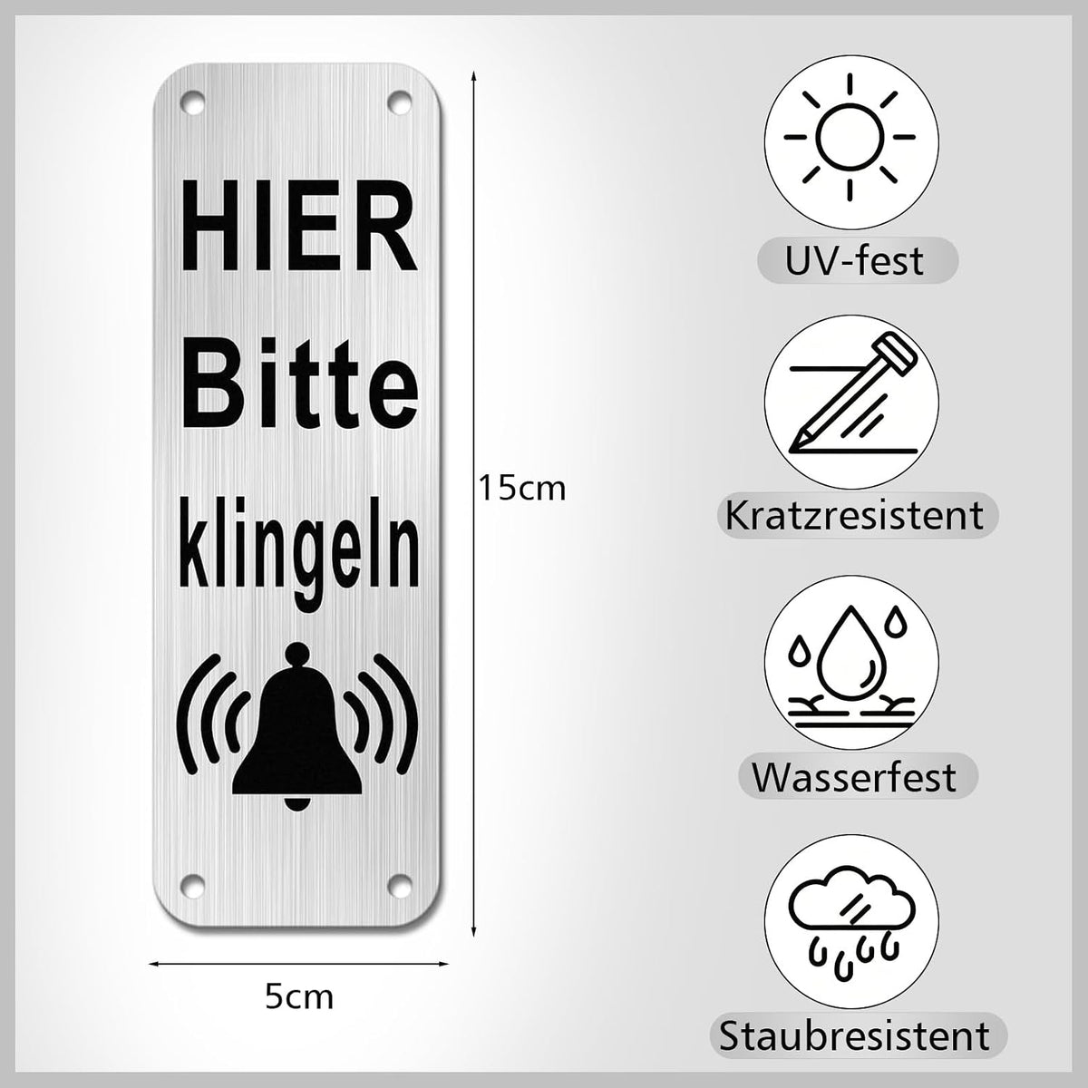 Klingelschild „Hier bitte klingeln“ 15 × 5 cm, Ansicht 2