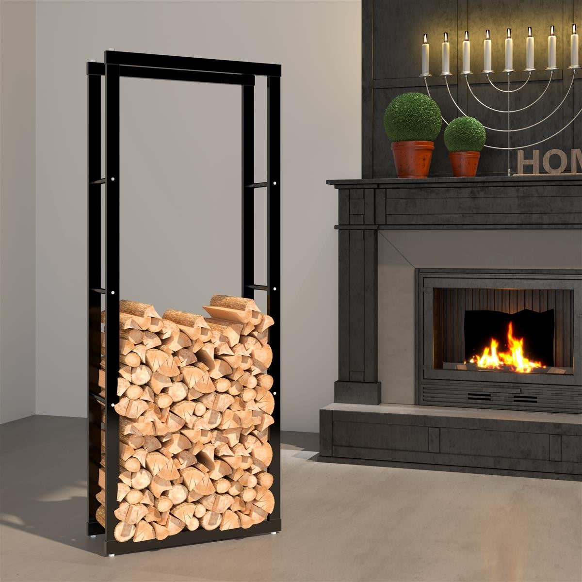 Kaminholzregal Metall Schwarz 60 × 25 × 150 cm