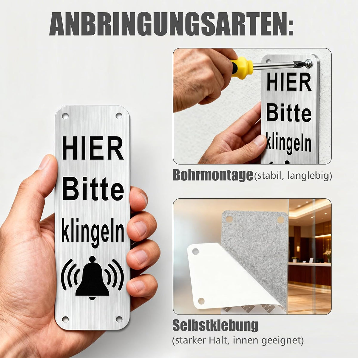 Klingelschild „Hier bitte klingeln“ 15 × 5 cm, Ansicht 4