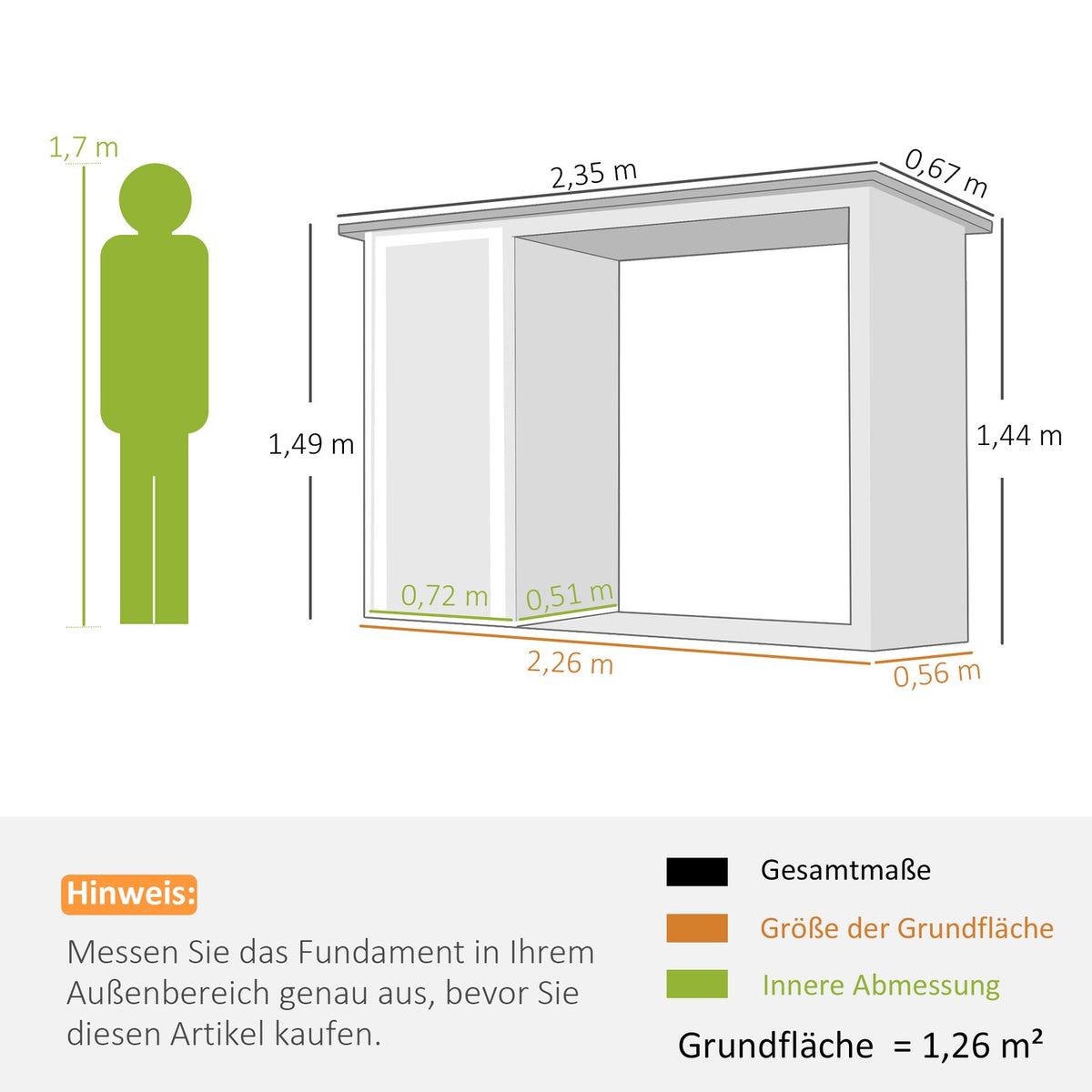 Brennholzschuppen mit Geräteschrank 235 × 67 × 149 cm, Ansicht 4