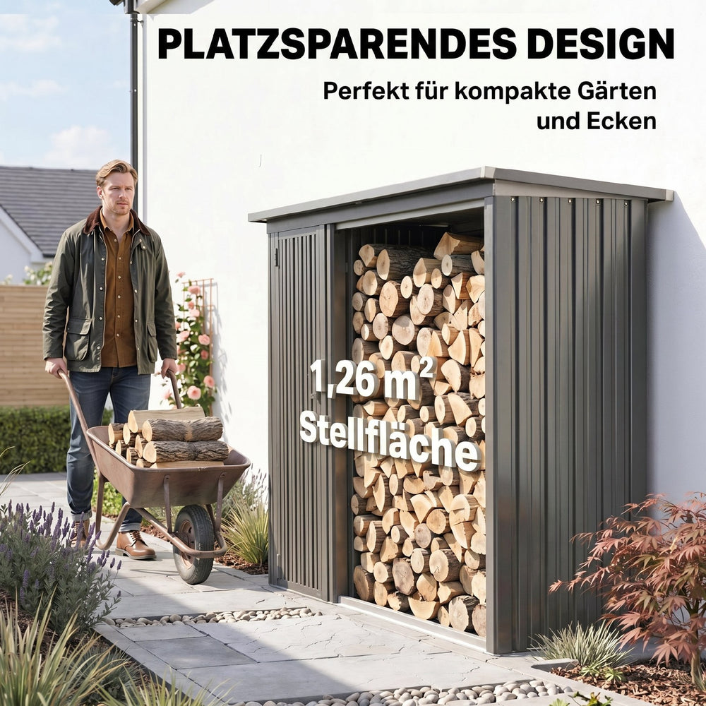 Brennholzschuppen mit Geräteschrank 235 × 67 × 149 cm, Ansicht 7