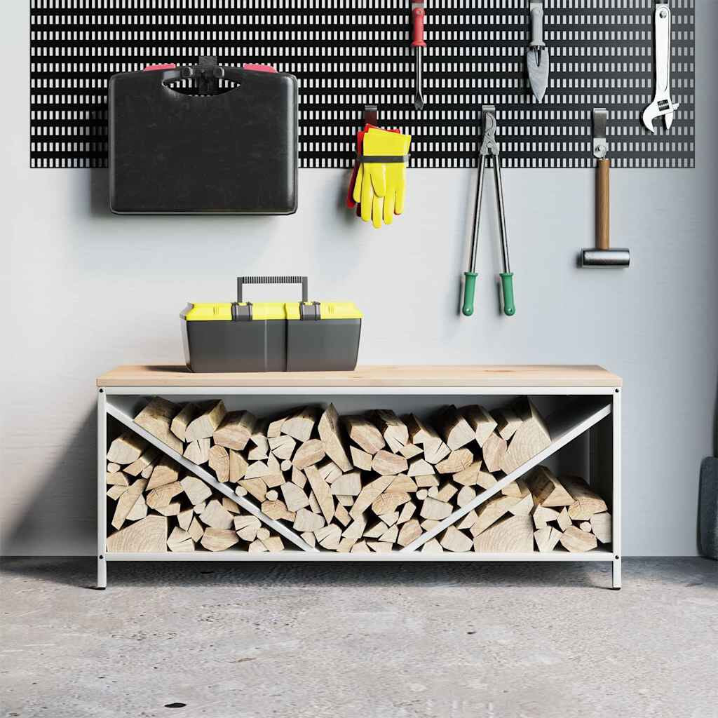 Brennholzregal mit Holzplatte Weiß 100,5 × 35,5 × 40 cm, Ansicht 3