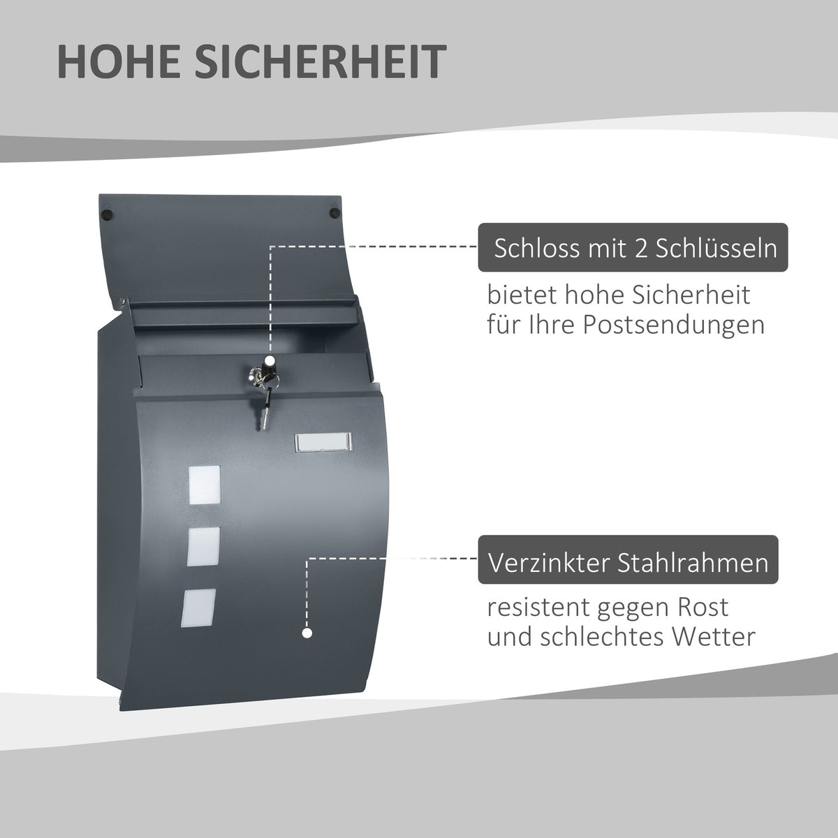 Wandbriefkasten Anthrazitgrau hoch, Ansicht 5