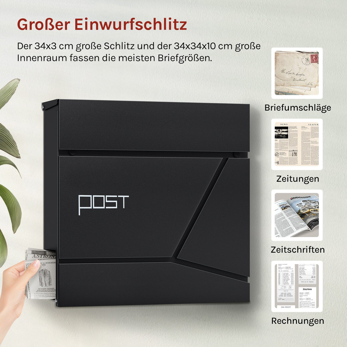 Wandbriefkasten mit Zeitungsrolle – Ansicht 4 von 16