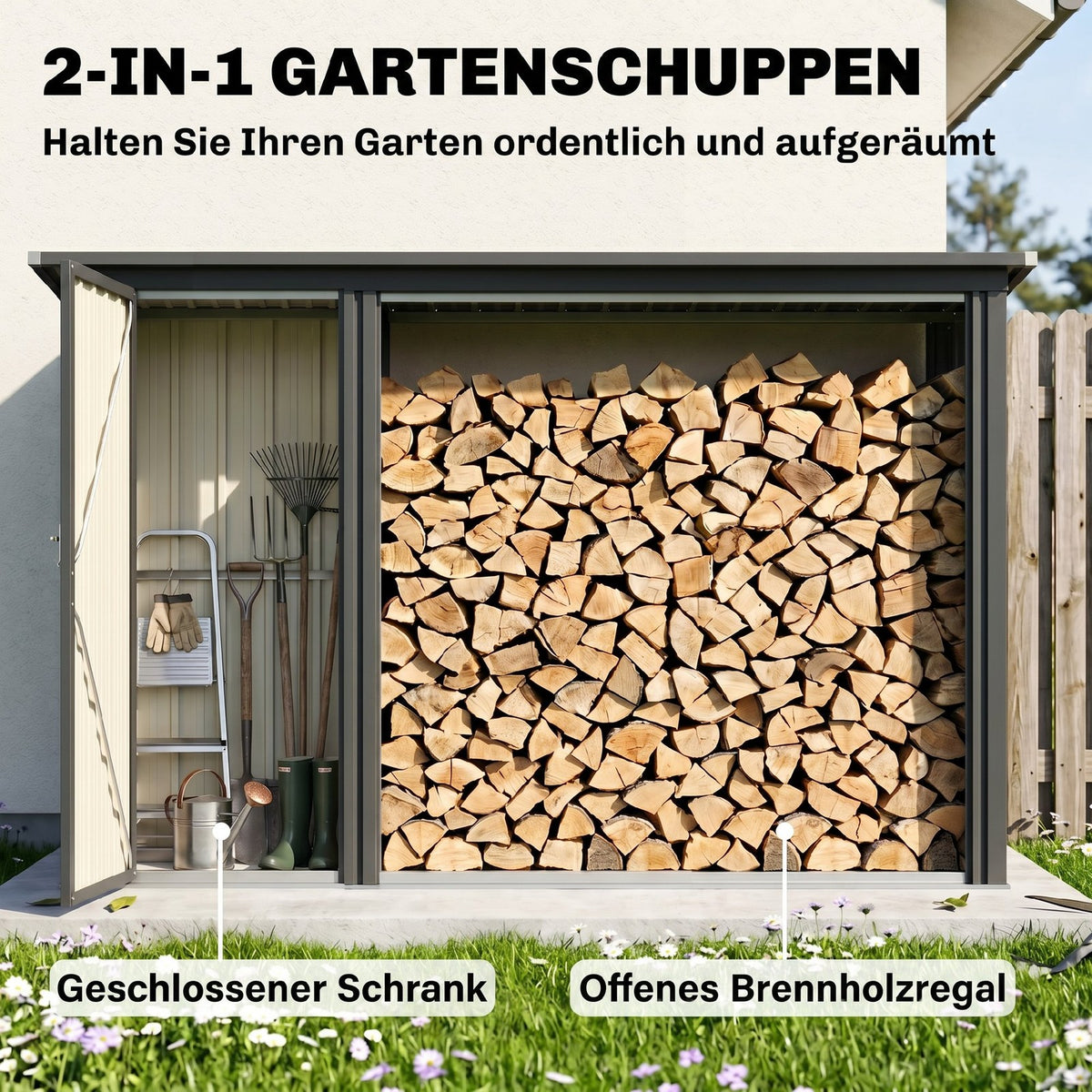 Brennholzschuppen mit Geräteschrank 235 × 67 × 149 cm, Ansicht 5