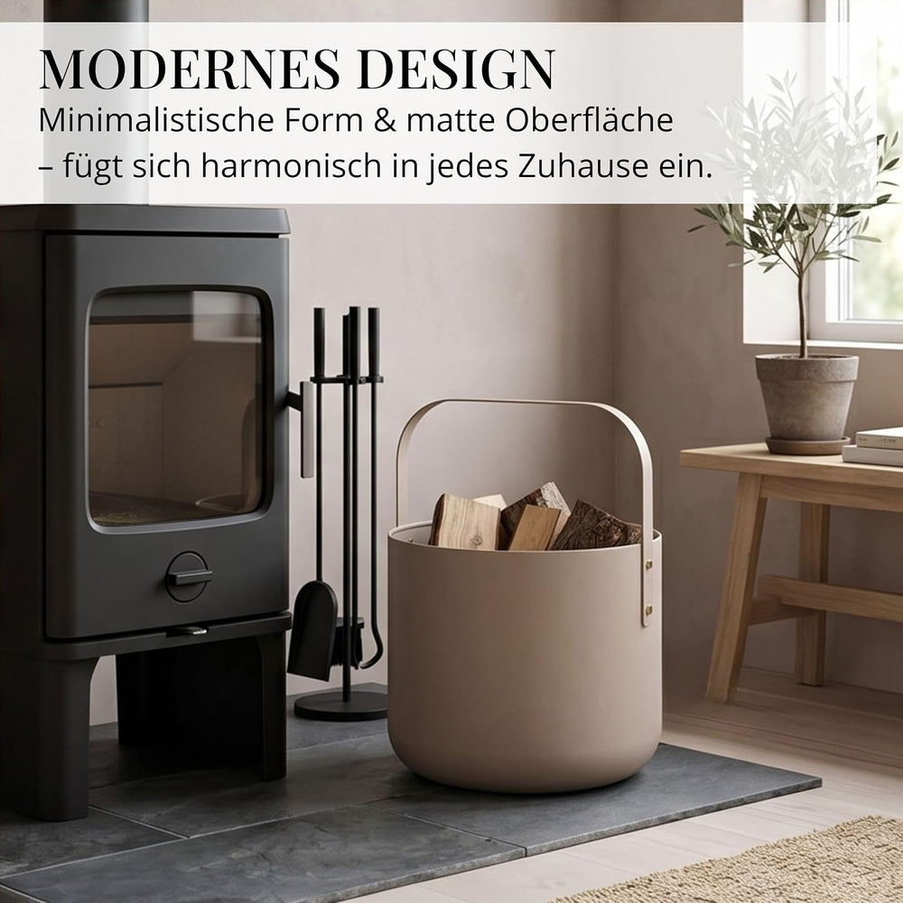 Kaminholzkorb Metall Beige modern – Ansicht 6 von 7