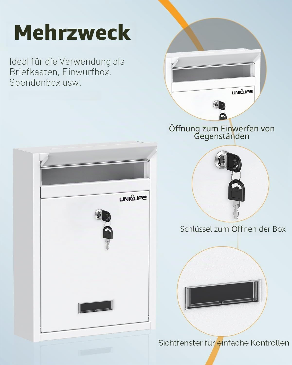 Wandbriefkasten Weiß schmal – Ansicht 3 von 7