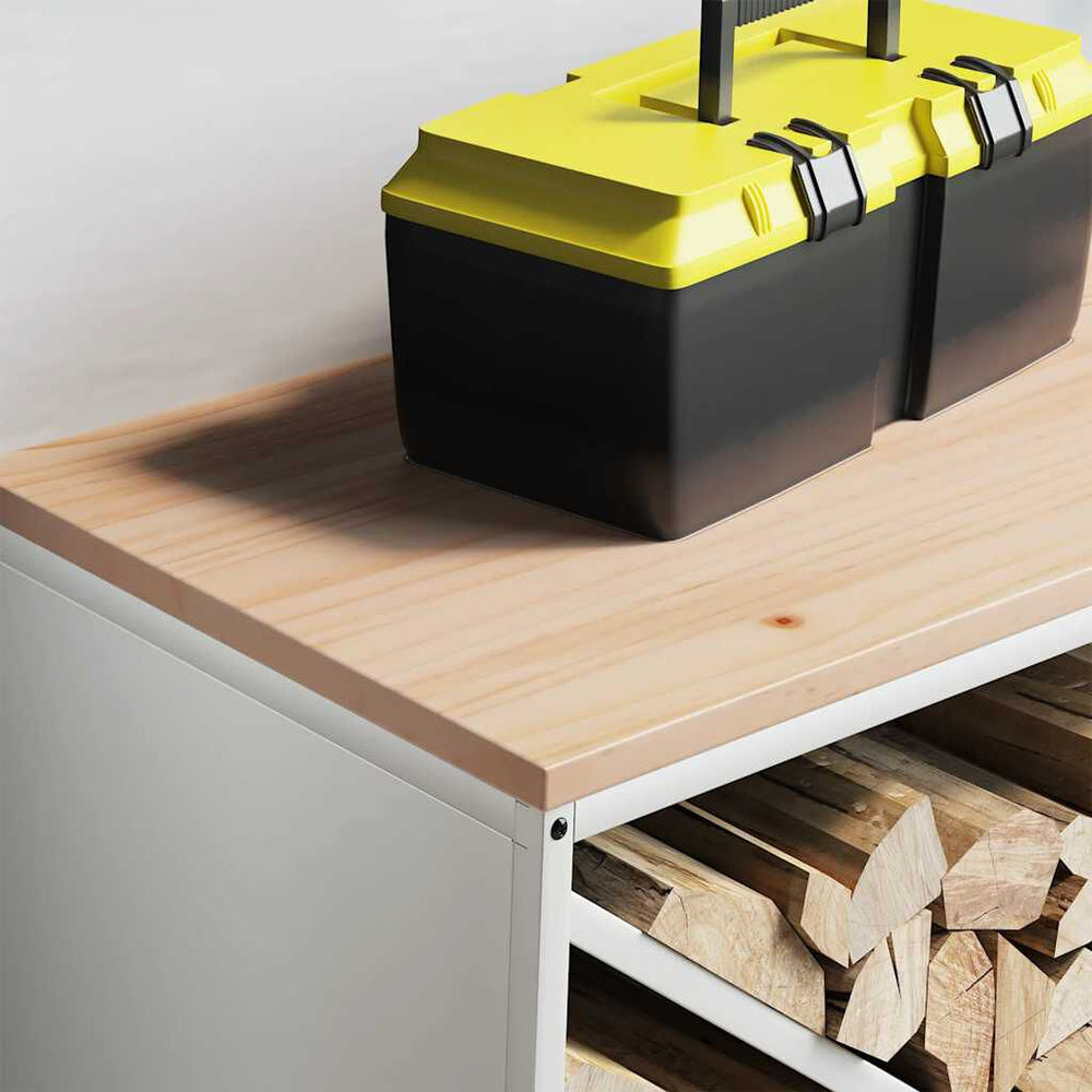 Brennholzregal mit Holzplatte Weiß 100,5 × 35,5 × 40 cm, Ansicht 4