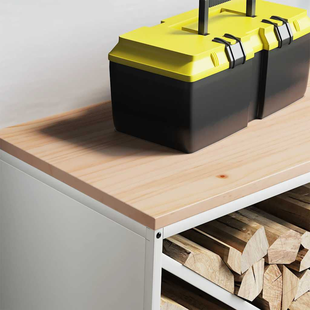 Brennholzregal mit Holzplatte Weiß 100,5 × 35,5 × 40 cm, Ansicht 4
