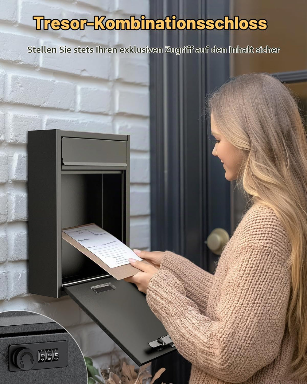 Wandbriefkasten Schwarz schmal, Ansicht 2