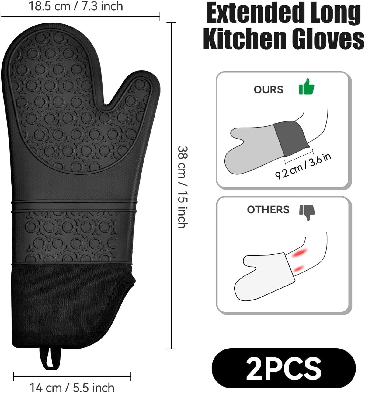 Ofenhandschuhe hitzebeständig Silikon Schwarz – Ansicht 3 von 7