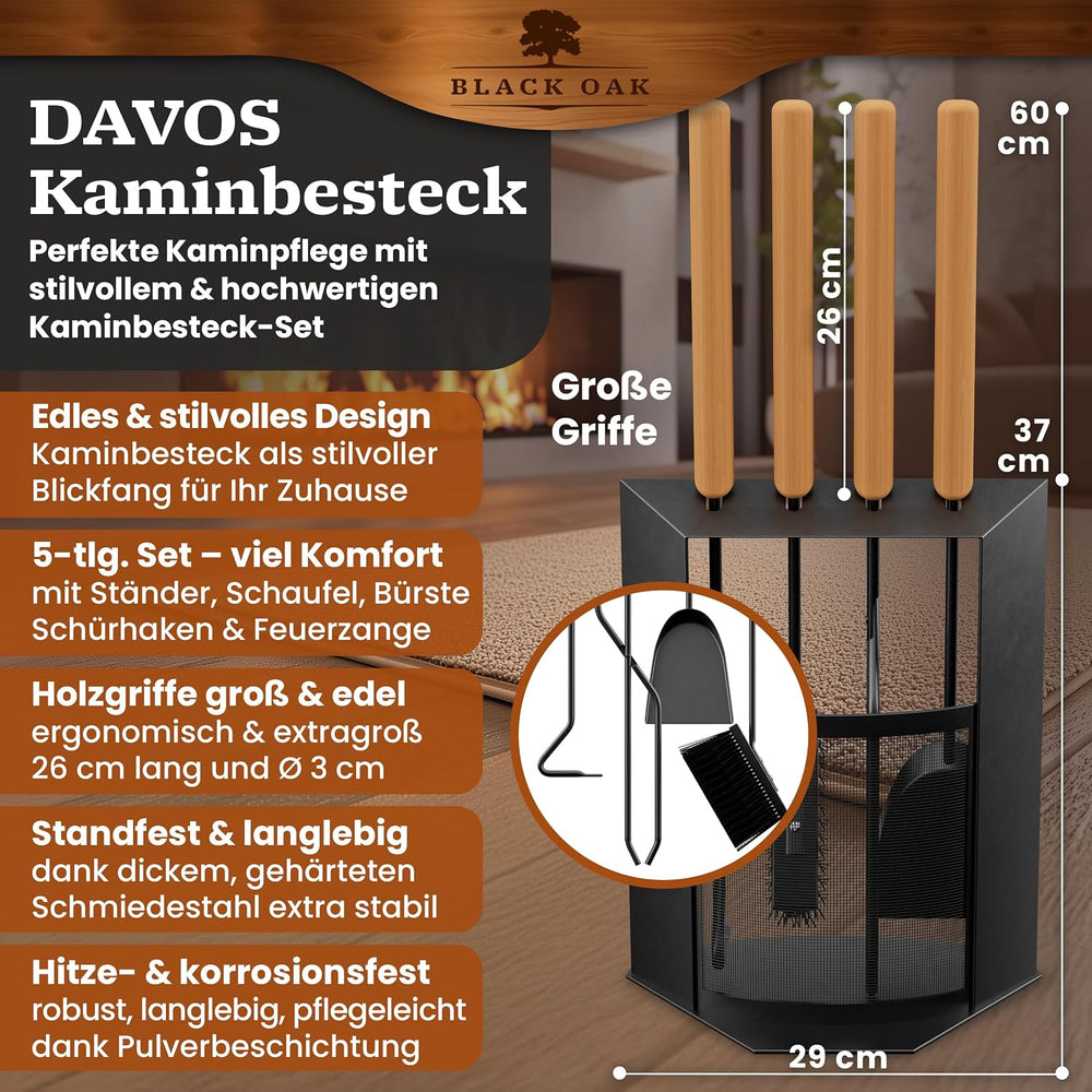 Kaminbesteck 5-teilig Schwarz modern – Ansicht 2 von 7