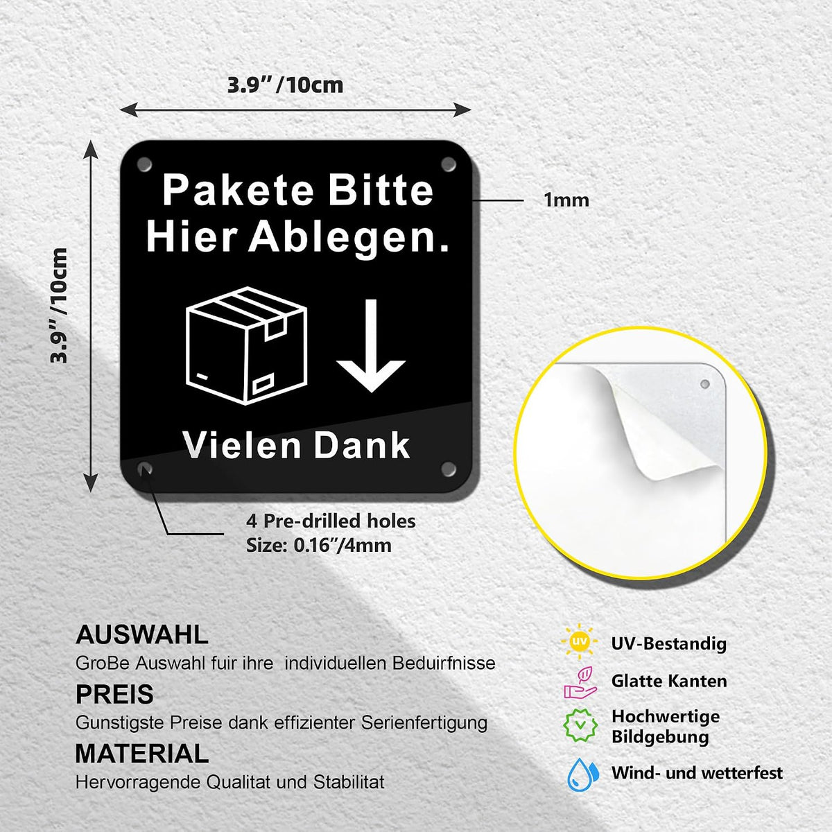 Paketbox-Schild Aluminium 10 × 10 cm – Ansicht 2 von 9