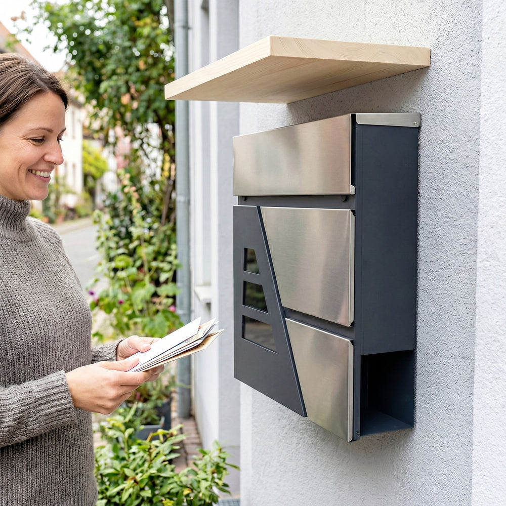 Wandbriefkasten Dunkelgrau mit Zeitungsfach – Ansicht 10 von 10