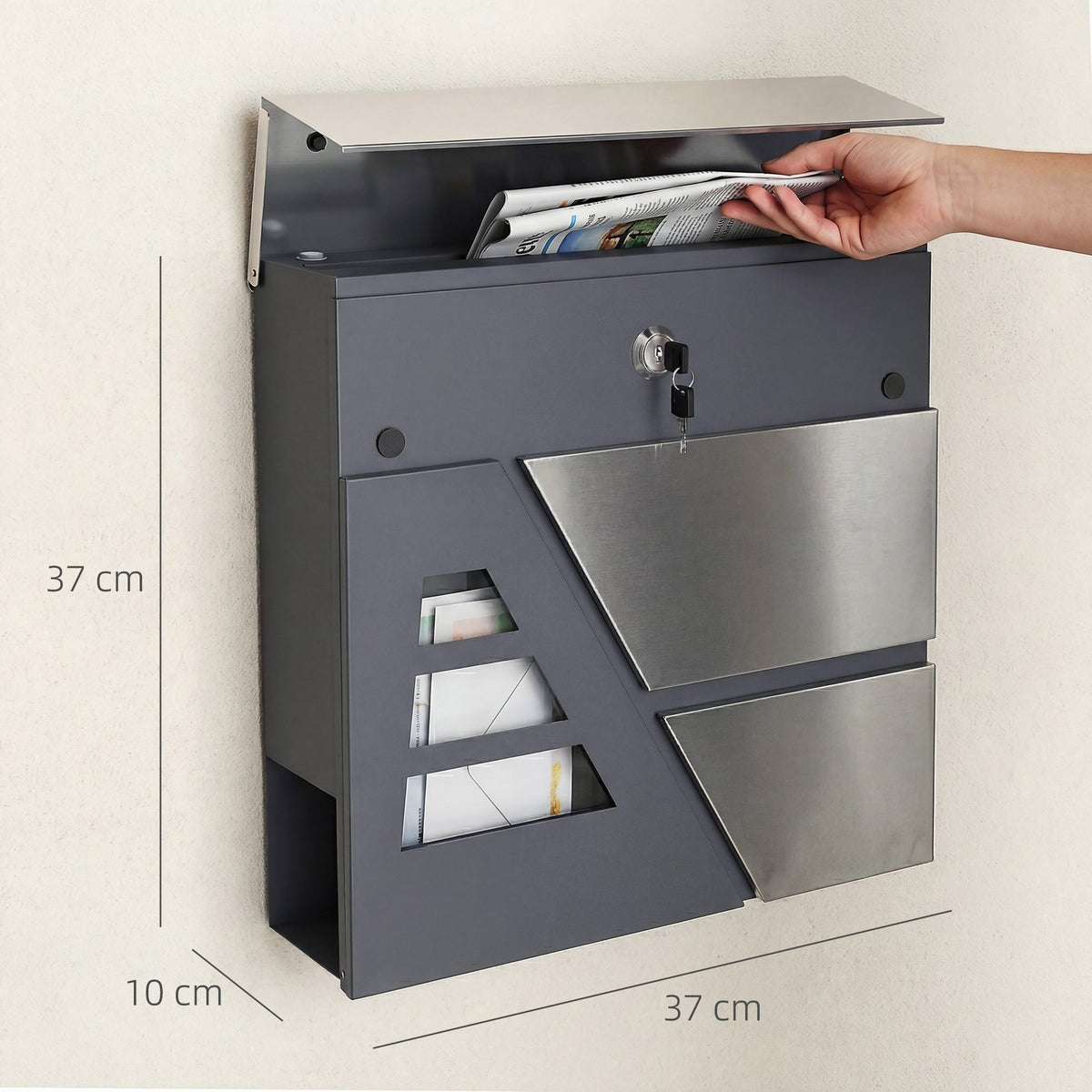 Wandbriefkasten Dunkelgrau mit Zeitungsfach – Ansicht 4 von 10