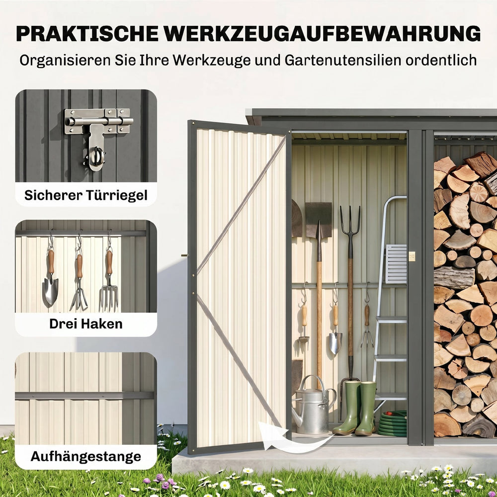 Brennholzschuppen mit Geräteschrank 235 × 67 × 149 cm, Ansicht 8