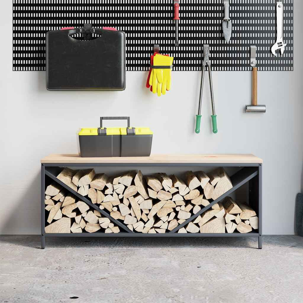 Brennholzregal mit Holzplatte Anthrazit 100,5 × 35,5 × 40 cm, Ansicht 3