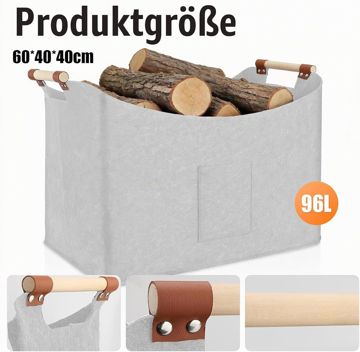 Kaminholzkorb Filz faltbar groß 96 Liter – Ansicht 2 von 7