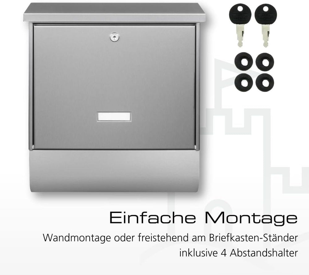 Wandbriefkasten Edelstahl mit Zeitungsfach – Ansicht 6 von 7