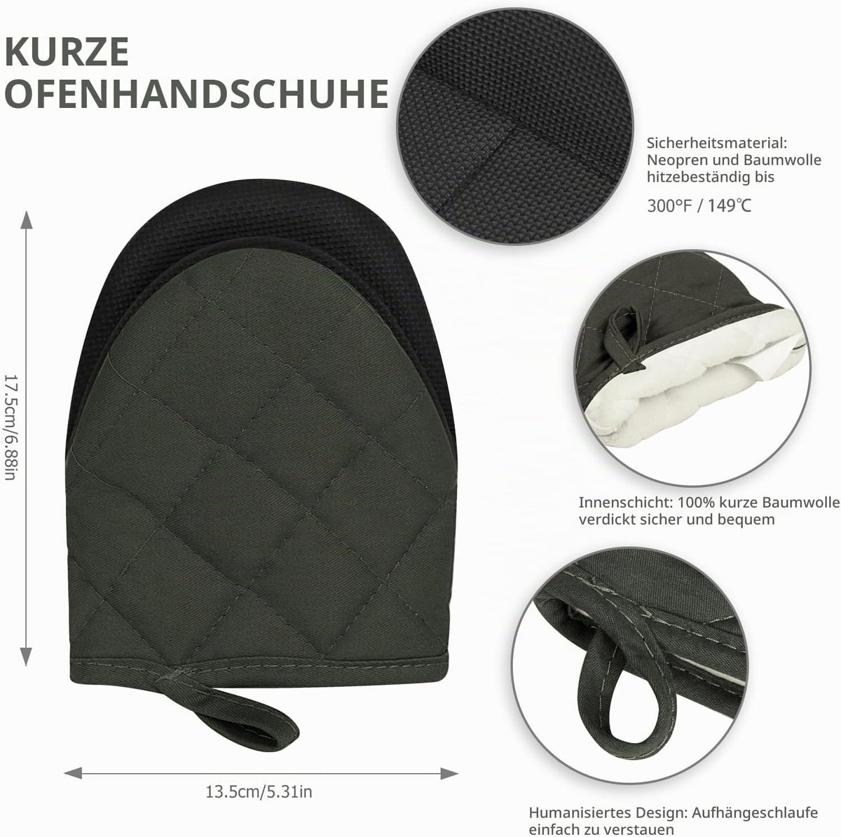 Ofenhandschuhe hitzebeständig bis 260 °C Grau – Ansicht 3 von 7