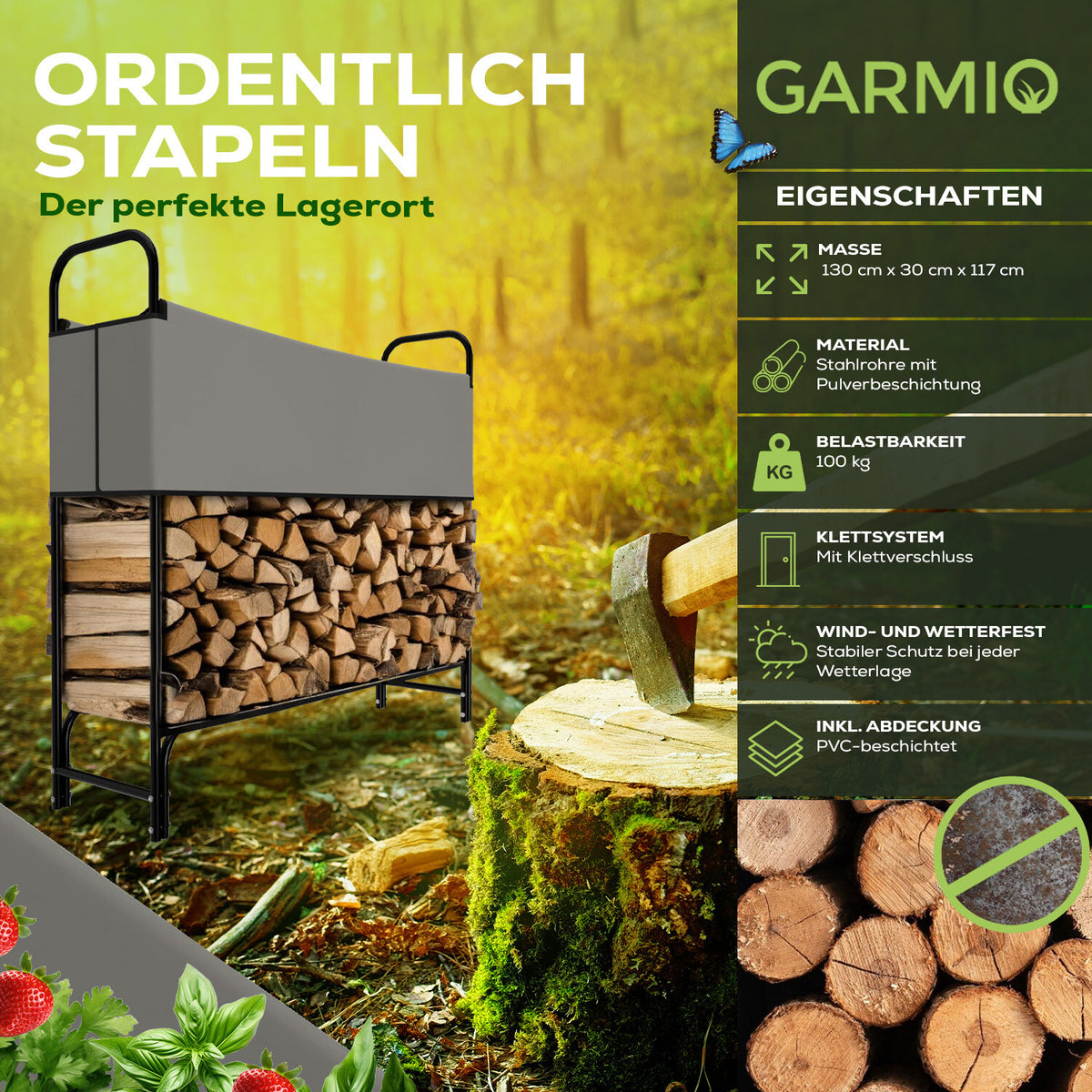 Kaminholzregal außen Metall Stahl – Ansicht 2 von 8