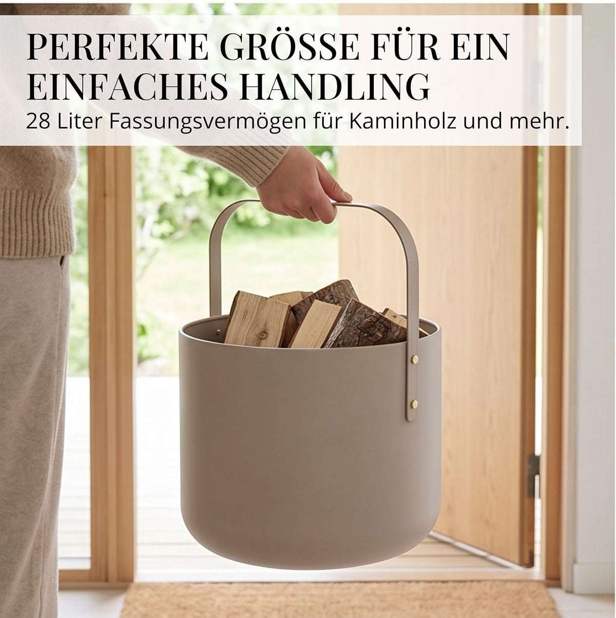 Kaminholzkorb Metall Beige modern – Ansicht 4 von 7
