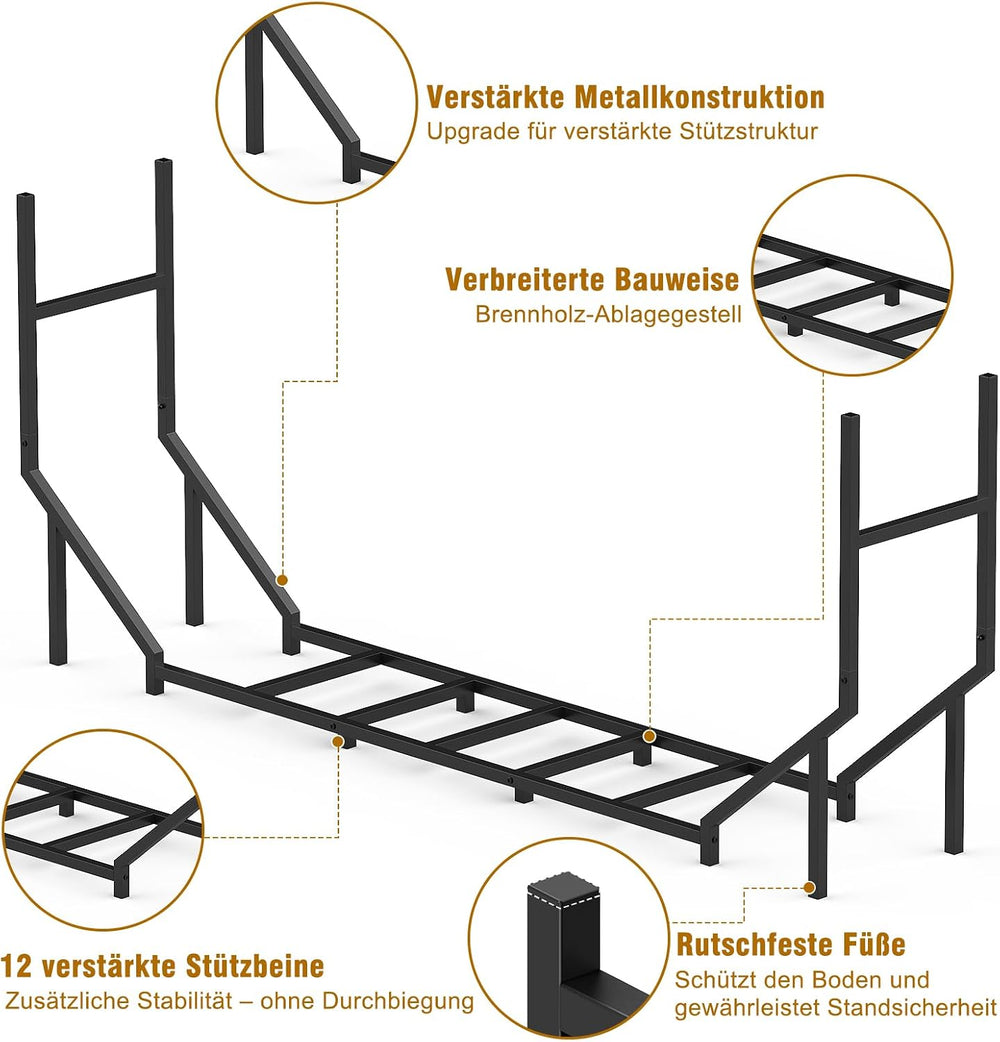 Kaminholzregal außen Metall 180 cm – Ansicht 4 von 8