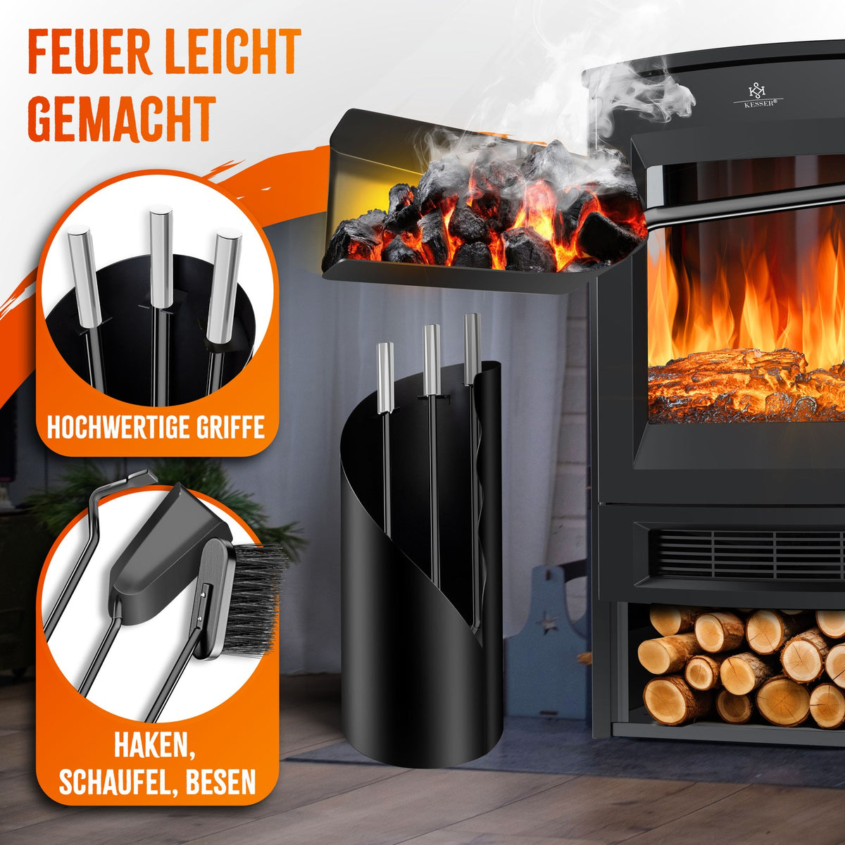 Kaminbesteck 4-teilig mit Ständer – Ansicht 4 von 8