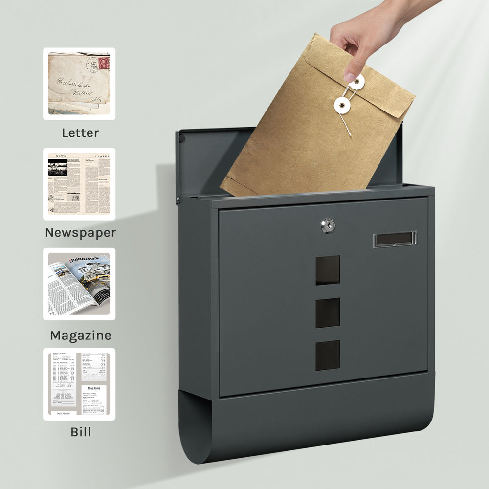Wandbriefkasten Anthrazit mit Zeitungsfach – Ansicht 9 von 12
