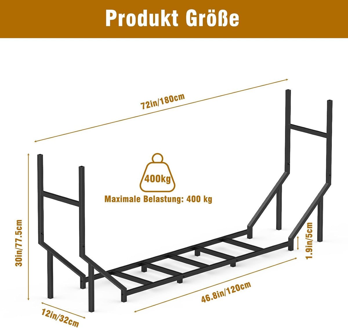 Kaminholzregal außen Metall 180 cm – Ansicht 3 von 8