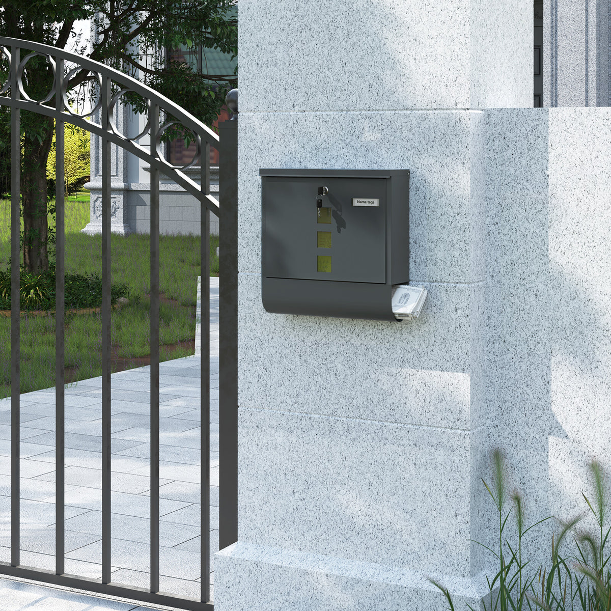 Wandbriefkasten Anthrazit mit Zeitungsfach – Ansicht 2 von 12