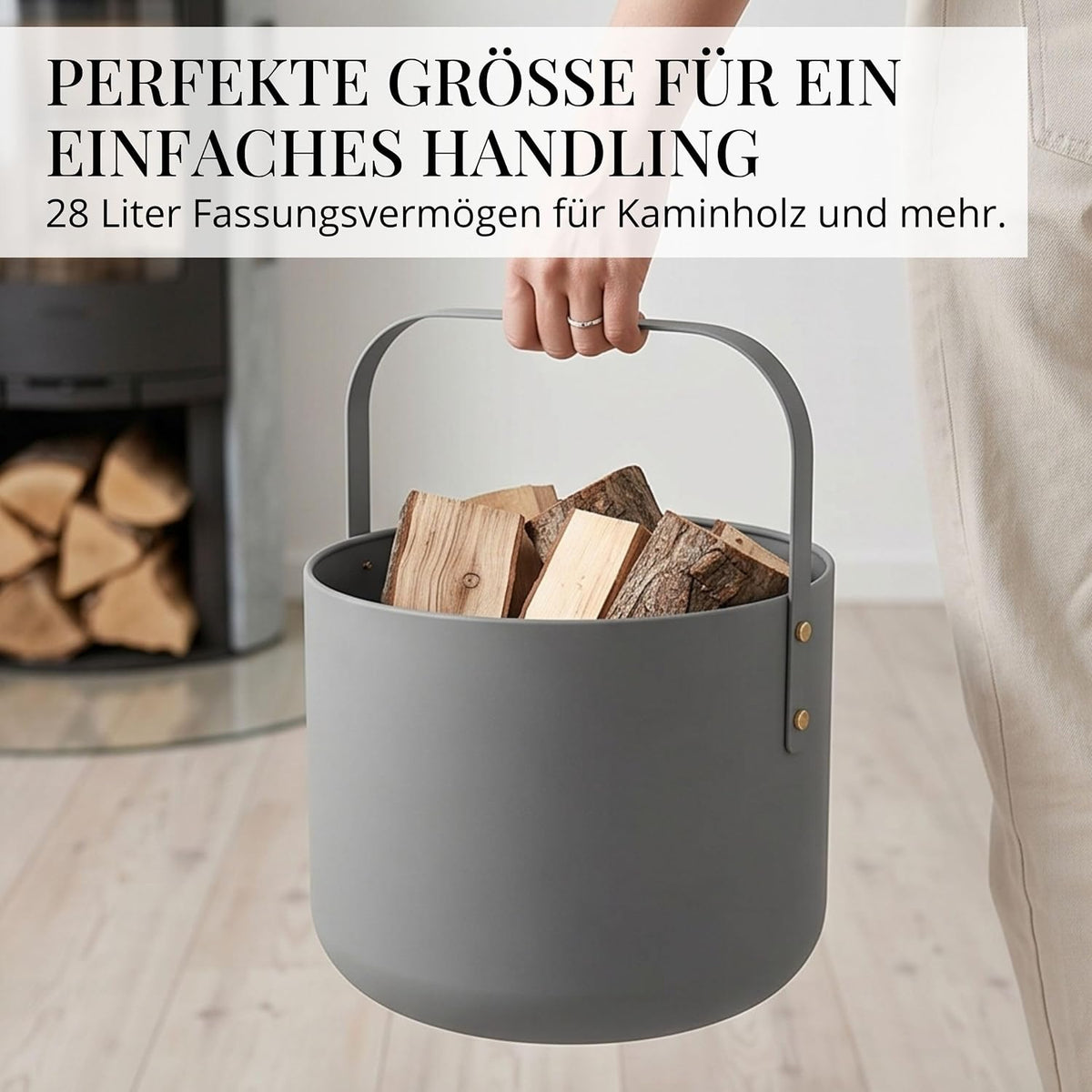 Kaminholzkorb Metall Grau modern – Ansicht 4 von 7