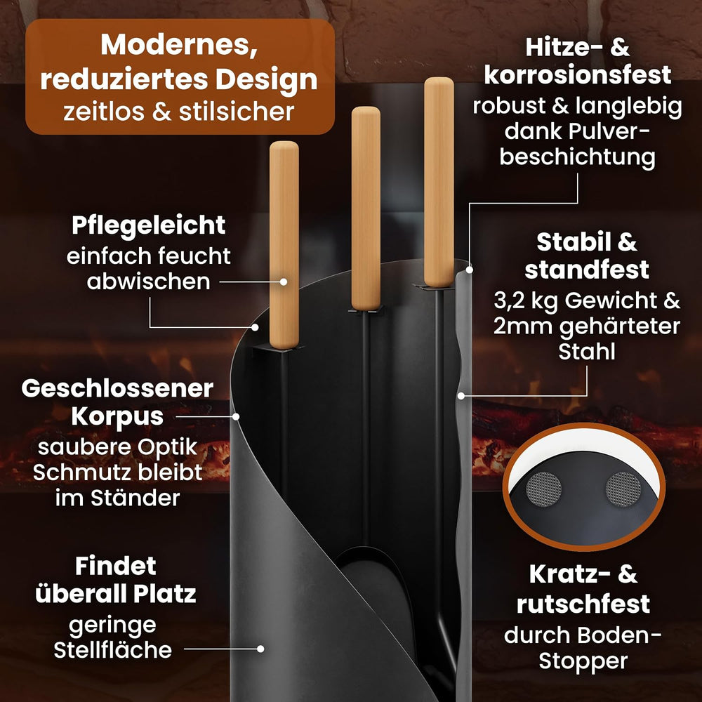 Kaminbesteck 4-teilig Schwarz modern – Ansicht 3 von 7