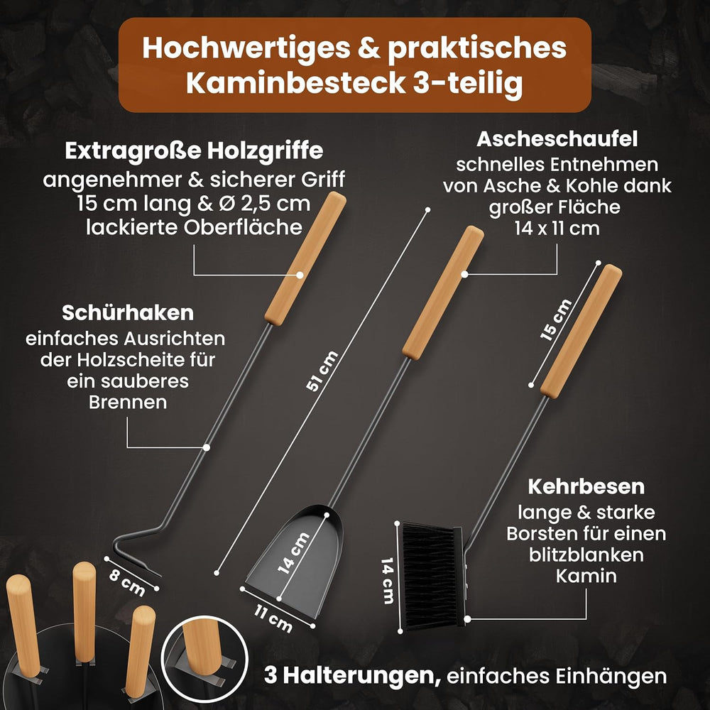 Kaminbesteck 4-teilig Schwarz modern – Ansicht 4 von 7
